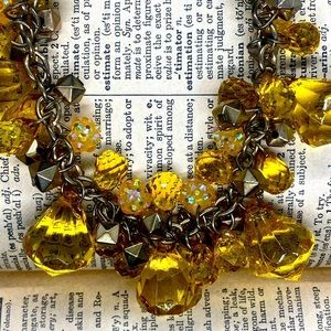 Vintage Yellow Aurora Borealis Beaded Necklace